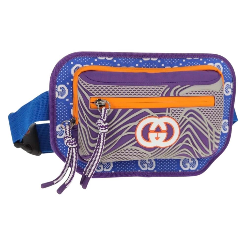 Gucci Waist Bag Nylon Blue Silver Auth #359471G70B